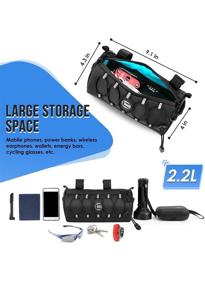 MVAQKLM  Bike Handlebar Bag Waterproof - Bicycle Handlebar Bag with Large Reflective Area & Strips, Bike Front Pouch with Waterproof Zipper Shoulder Strap Removable Straps for Cycling  - Image 4