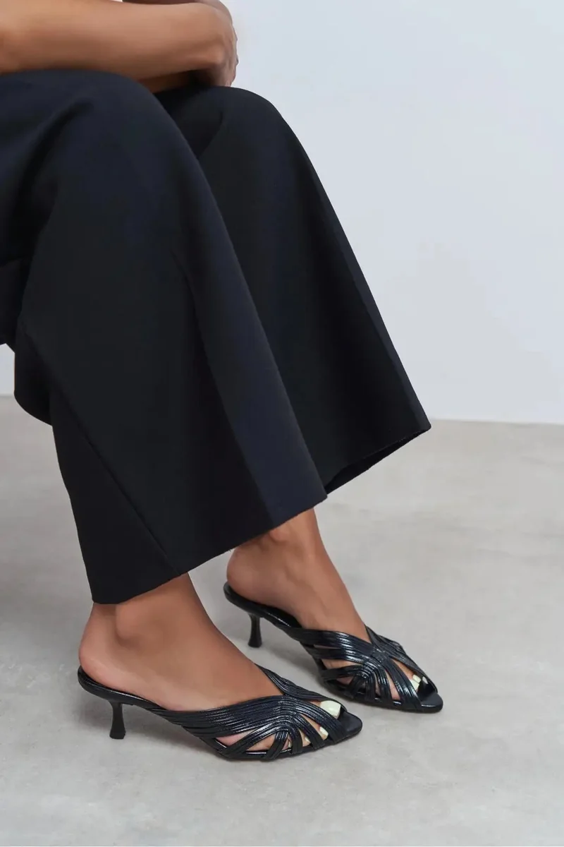 Nisantasi Shoes Rosie Toe Detail Caged Heel Mule — Black