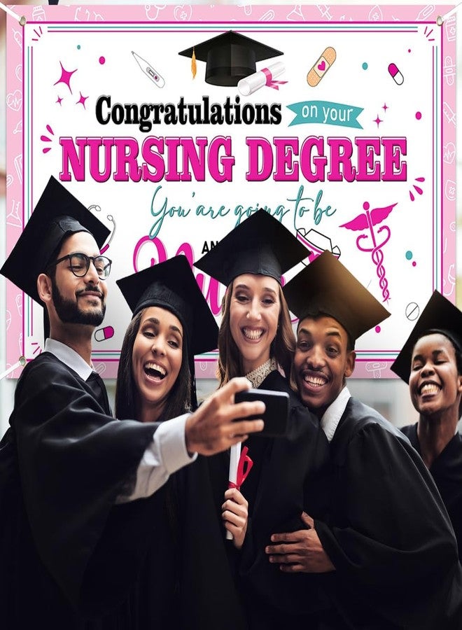 Lofaris Nursing Graduation Decorations Banner - 70.8x43.3 Inch Pink and White Banner Congratulations on Your Nursing Degree Perfect for Nursing Graduation Party Fun and Inspirational Desig - Image 3