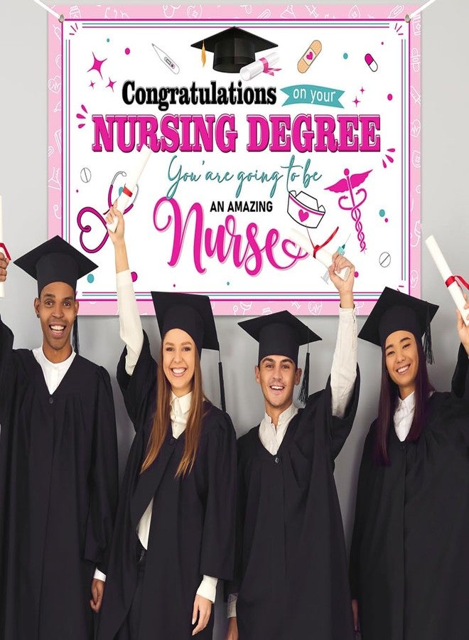 Lofaris Nursing Graduation Decorations Banner - 70.8x43.3 Inch Pink and White Banner Congratulations on Your Nursing Degree Perfect for Nursing Graduation Party Fun and Inspirational Desig - Image 2