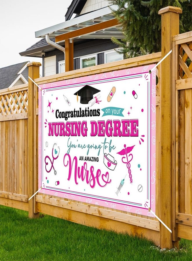 Lofaris Nursing Graduation Decorations Banner - 70.8x43.3 Inch Pink and White Banner Congratulations on Your Nursing Degree Perfect for Nursing Graduation Party Fun and Inspirational Desig - Image 4