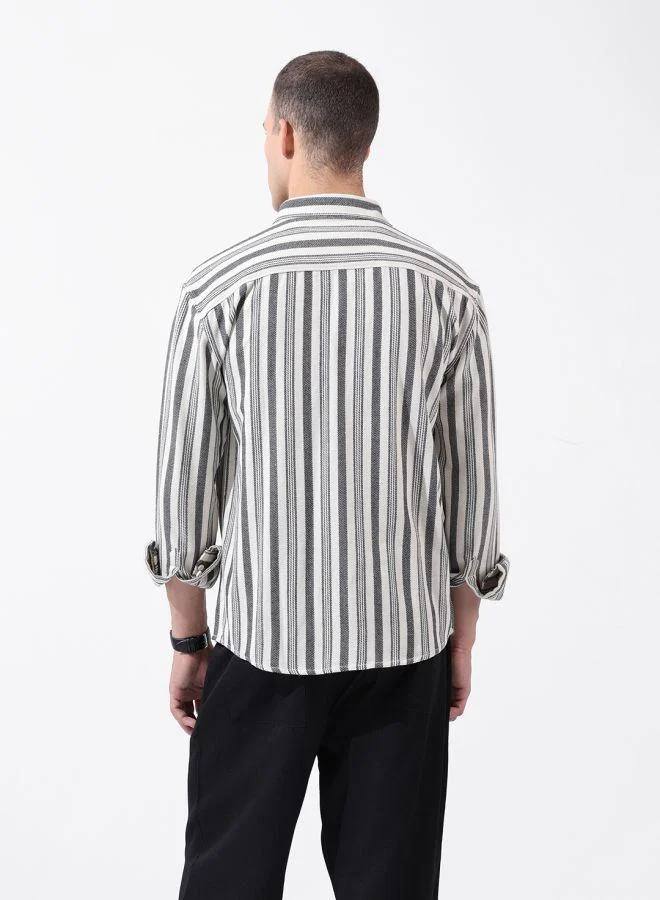 The Indian Garage Co Men Relaxed Fit Striped Cutaway Collar Full Sleeves Shirt