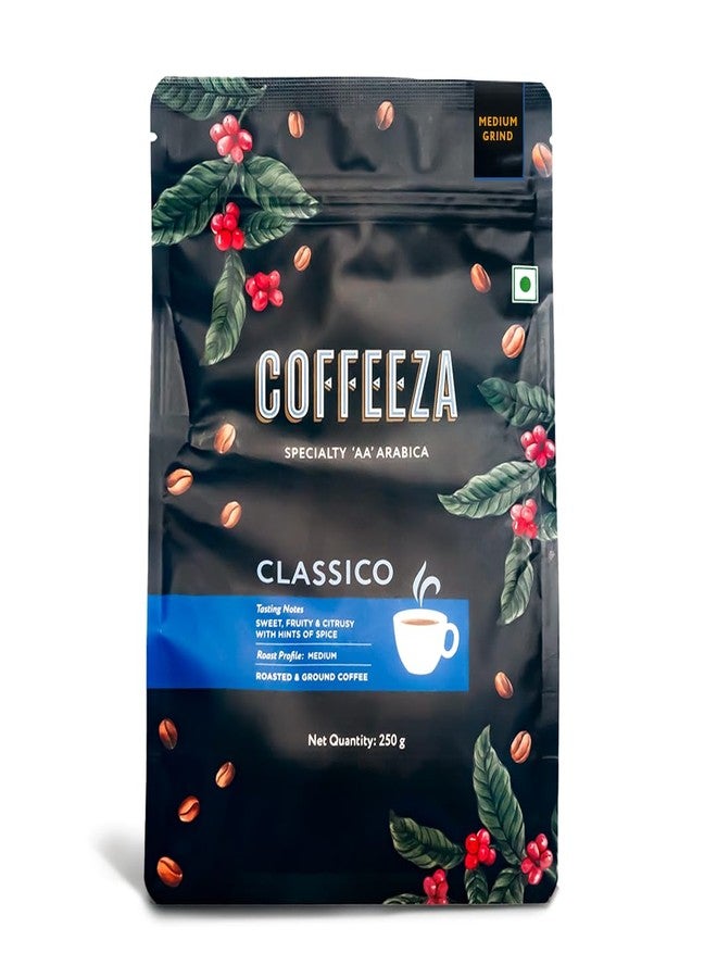 COFFEEZA Ground Coffee - Medium Grind - Classico - 250g - Medium Roast 100% Arabica Ground Coffee Powder - Image 1