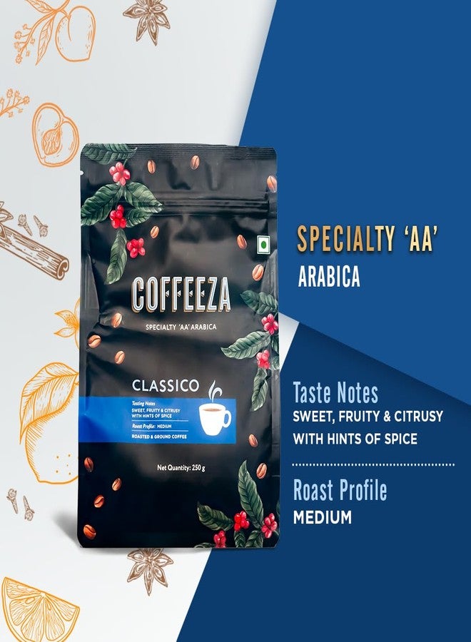 COFFEEZA Ground Coffee - Medium Grind - Classico - 250g - Medium Roast 100% Arabica Ground Coffee Powder - Image 2
