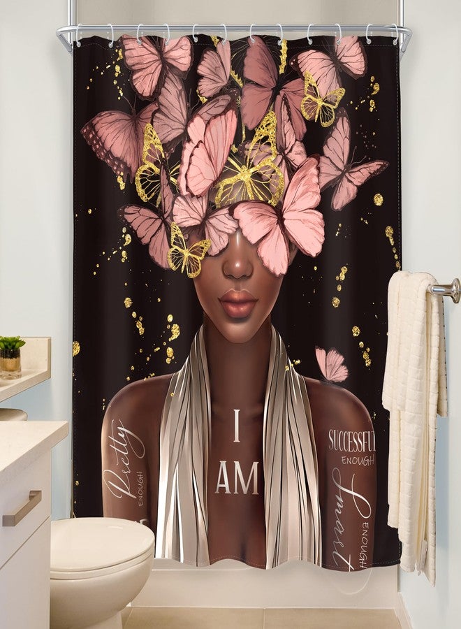 MESHELLY Black and Pink Shower Curtain 60Wx72H Black Woman Gold Butterfly Shower Curtain African American Vintage Inspiration Quote Afro Lady Bath Curtain Fabric Black Girl Bathroom Decor with 12 Hook - Image 4
