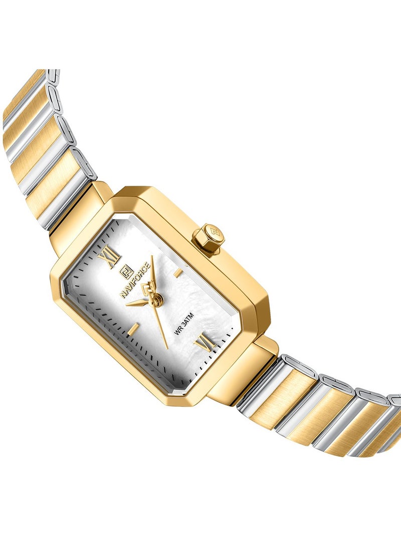NAVIFORCE - Women's Luxury Rectangular Watch – Gold & White Stainless Steel Waterproof Elegant Design - Image 1
