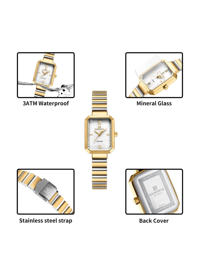 NAVIFORCE - Women's Luxury Rectangular Watch – Gold & White Stainless Steel Waterproof Elegant Design - Image 1