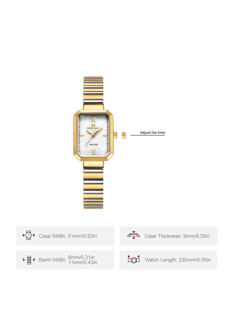 NAVIFORCE - Women's Luxury Rectangular Watch – Gold & White Stainless Steel Waterproof Elegant Design - Image 1