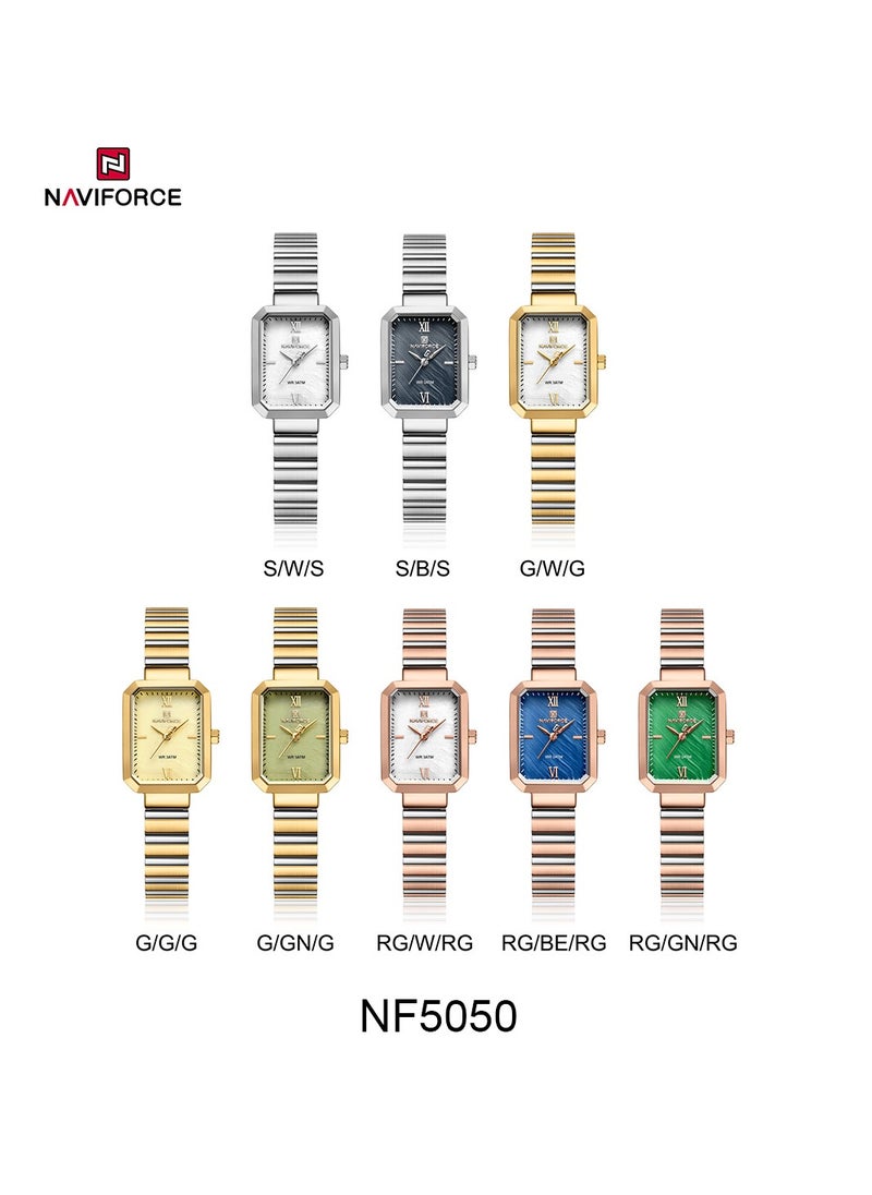 NAVIFORCE - Women's Luxury Rectangular Watch – Gold & White Stainless Steel Waterproof Elegant Design - Image 1