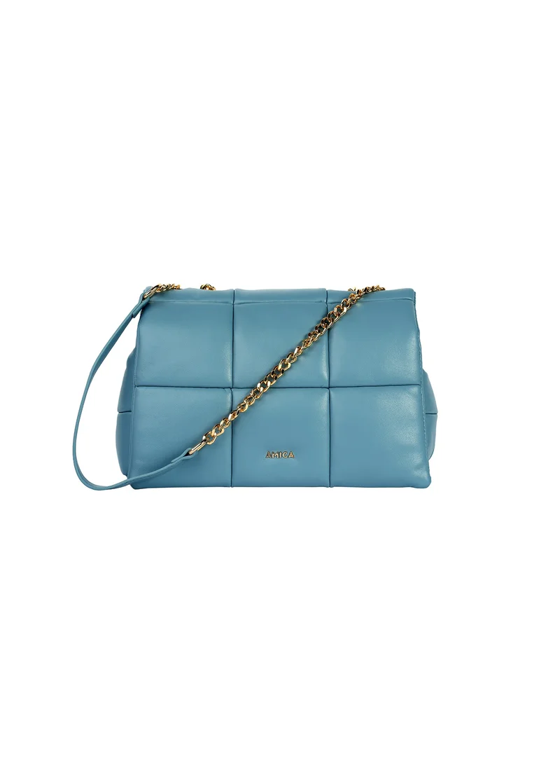 أميكا Stella Women's Soft Leather Puffer Shoulder Crossbody Handbag with Metal Chain