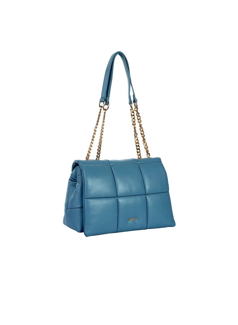 AMICA Stella Women's Soft Leather Puffer Shoulder Crossbody Handbag with Metal Chain