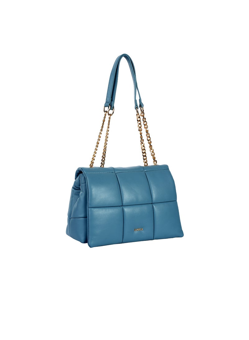 AMICA Stella Women's Soft Leather Puffer Shoulder Crossbody Handbag with Metal Chain - Image 3