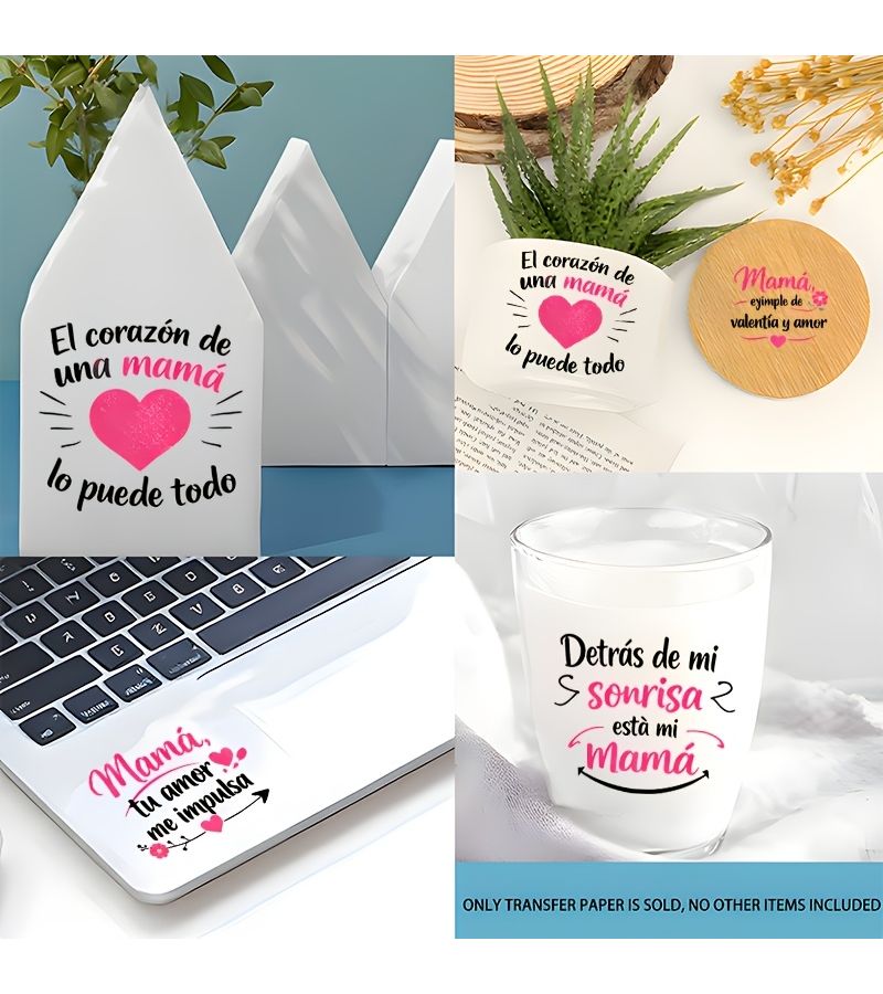 4 Pcs UV DTF Transfer Spanish Inspirational Quotes For Loving Mothers Heart Floral Design Waterproof Scratch Resistant Decal For Mugs Coffee Cups 16oz Glasses Phone Cases Ceramic Mugs Polyester Tumbler - Image 3