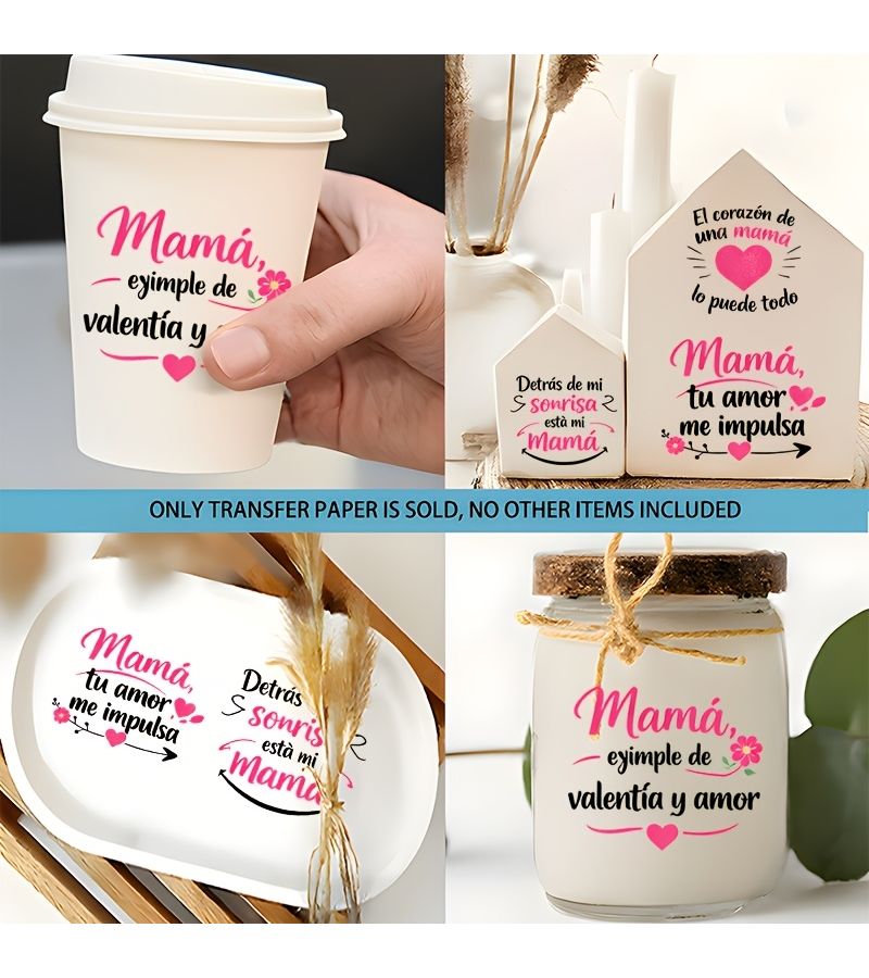 4 Pcs UV DTF Transfer Spanish Inspirational Quotes For Loving Mothers Heart Floral Design Waterproof Scratch Resistant Decal For Mugs Coffee Cups 16oz Glasses Phone Cases Ceramic Mugs Polyester Tumbler - Image 5