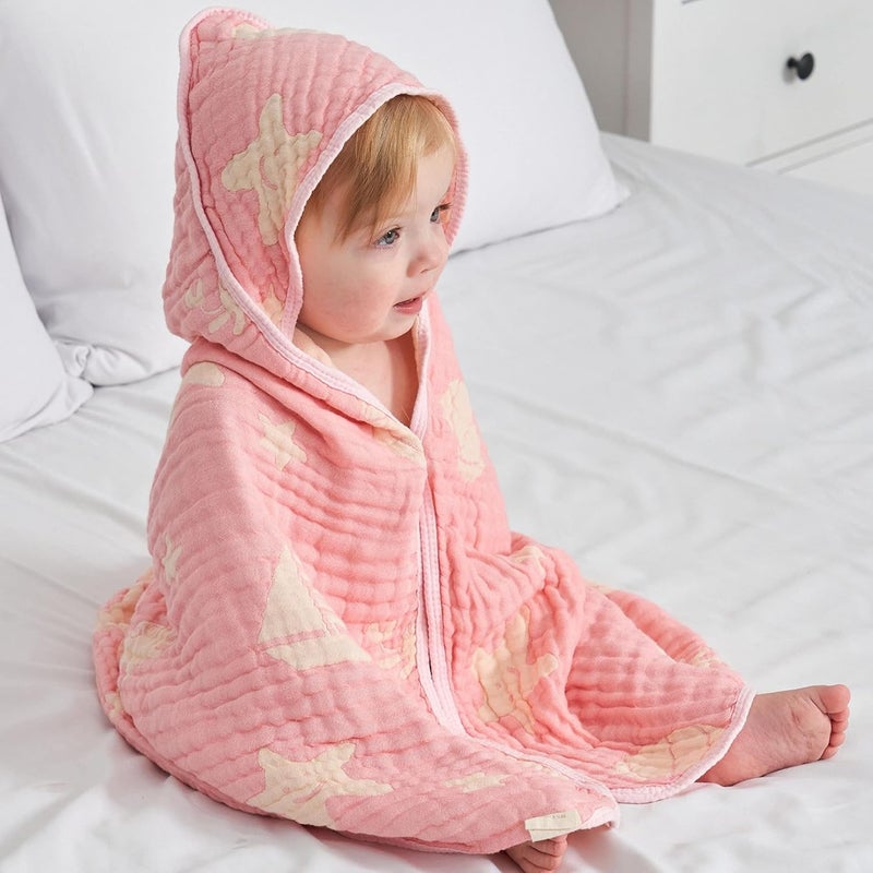 HardNok UltraSoft Muslin Baby Hooded Towel  32 x 32 Inches Ideal for Bath  Beach Suitable for Both Boys  Girls from Newborns to Toddlers - Image 1