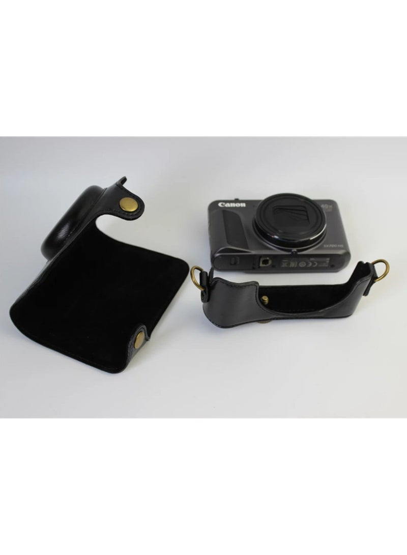 Holster Camera Case for Canon PowerShot SX740 SX730 SX720 HS Full Body Camera PU Leather Case Bag with Strap (Black) - Image 4