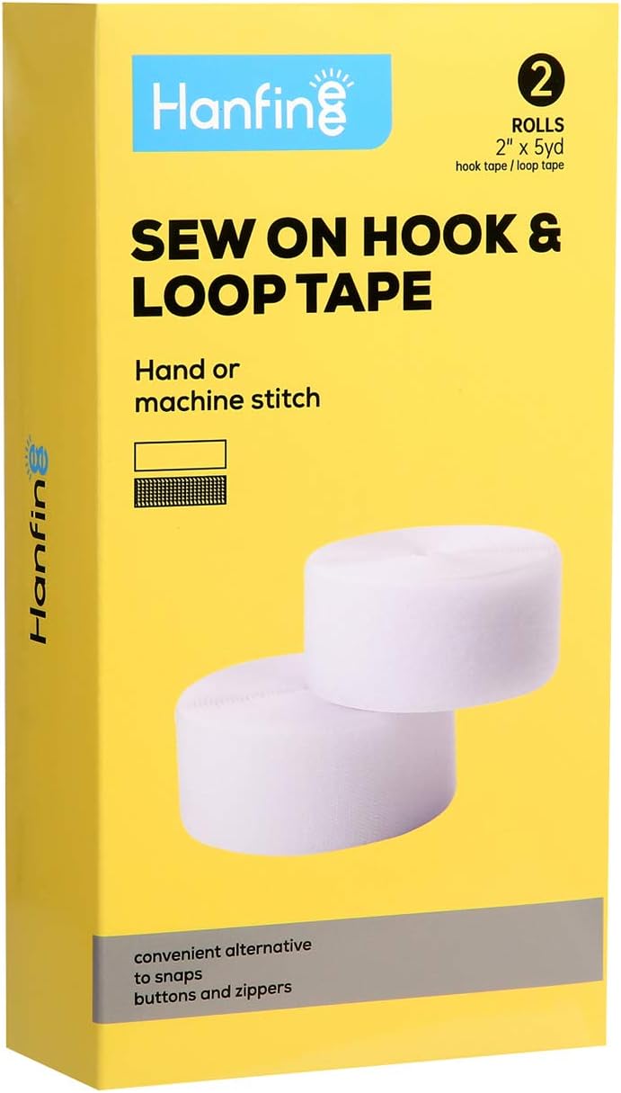 Hanfinee 2 Inch Width Sew on Hook and Loop Tape, Non-Adhesive Nylon Fabric Fastener Interlocking Tape for Sewing Crafts DIY,Clothes,Shoes (White,5 Yards) - Image 1