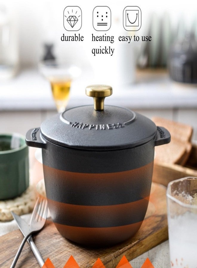 CiCixixi 1.95 Quart Cast Iron Steamer Pot, Uncoated Cast Iron Rice Pot Dutch Oven Nonstick Saucepan with Lid & Stainless Steel Steamer Basket - Image 4