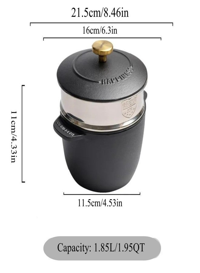 CiCixixi 1.95 Quart Cast Iron Steamer Pot, Uncoated Cast Iron Rice Pot Dutch Oven Nonstick Saucepan with Lid & Stainless Steel Steamer Basket - Image 2