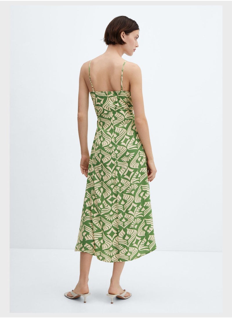 MANGO - Printed Strappy Side Slit Dress - Image 1
