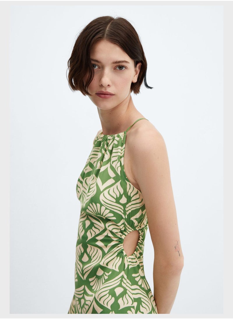 MANGO - Printed Strappy Side Slit Dress - Image 1