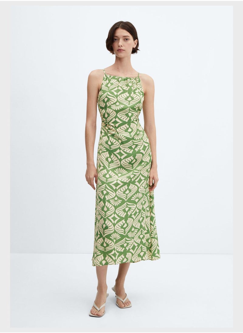 MANGO - Printed Strappy Side Slit Dress - Image 1