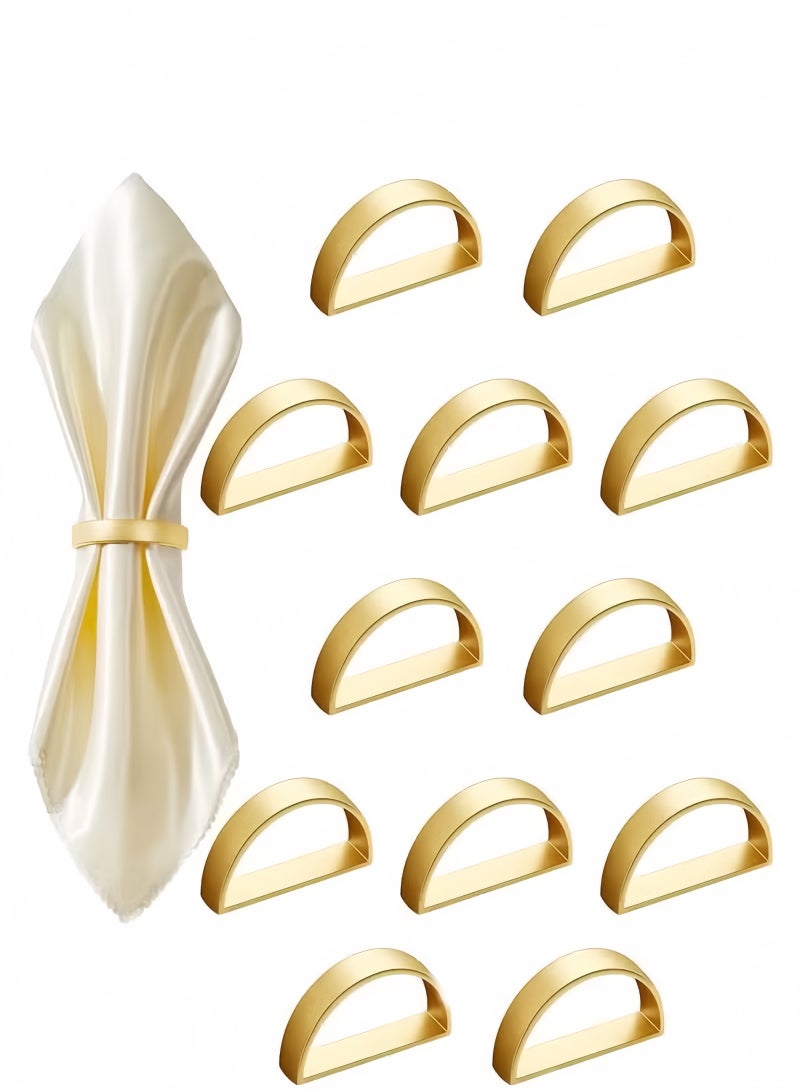 YUFAN 12PCS Napkin Ring, Gold Stainless Steel Napkin Ring Holder, Modern Design Zinc Alloy Semi-Circular Napkin Ring, Creative Modern Simple D-Shaped Napkin Clasp, Gold Polished Napkin Ring, Used for Table Decoration, Kitchen, Dinner Parties, Weddings - Image 1