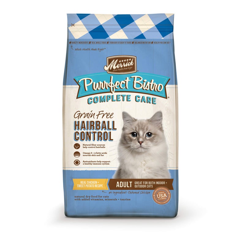 Merrick Purrfect Bistro Grain Free Natural Dry Cat Food for Adult Cats, Complete Care Hairball Control Recipe - 4 lb. Bag - Image 1