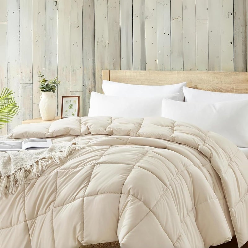 FOAM CRAFT® 3 Piece Bed Comforter Set - Cozy Down Alternative Filled Comforter & 2 Pillow Shams, Twin Size (Beige, 135 x 200cm) - Image 1