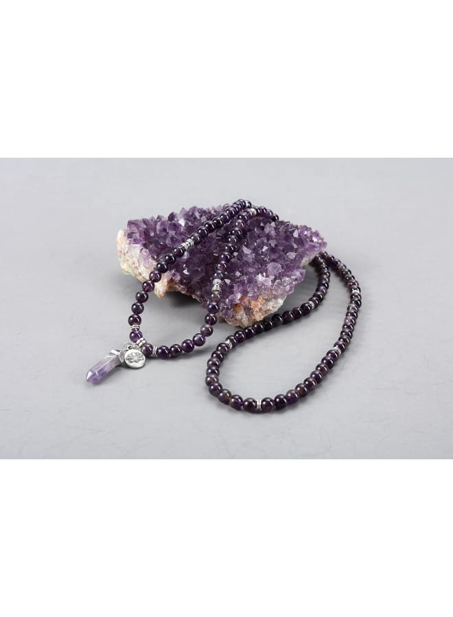 JSDDE 108 Mala Prayer Beads Wrap Bracelet Natural Amethyst Crystals Gemstone Lotus Pendant Necklace for Healing Meditation  - Image 4