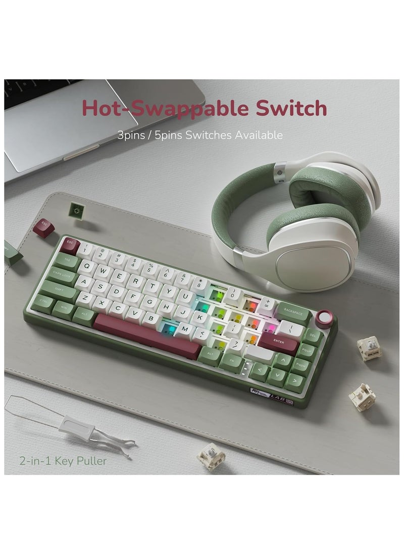 RK - RK ROYAL KLUDGE R65 Wired Gaming Keyboard with Volume Knob, 60% Percent RGB Backlit Mechanical Keyboard Gasket Mount with PBT Keycaps, MDA Profile, 66 Keys Hot Swappable Cream Switch (Green, Blue) - Image 1