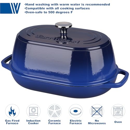 VORRINGARD Enameled Cast Iron Dutch Oven Pot with Dome Lid, Oval Bread Oven for Homemade Sourdough Bread Baking, Oven Safe up to 500°F, 6 Quart, Blue - Image 3