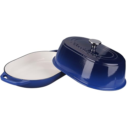 VORRINGARD Enameled Cast Iron Dutch Oven Pot with Dome Lid, Oval Bread Oven for Homemade Sourdough Bread Baking, Oven Safe up to 500°F, 6 Quart, Blue - Image 5