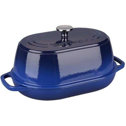 VORRINGARD Enameled Cast Iron Dutch Oven Pot with Dome Lid, Oval Bread Oven for Homemade Sourdough Bread Baking, Oven Safe up to 500°F, 6 Quart, Blue - Image 4