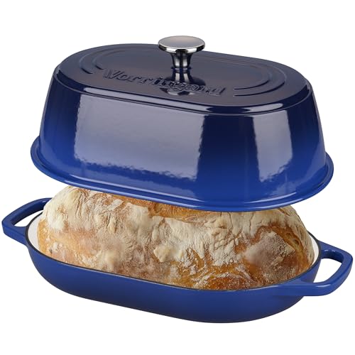 VORRINGARD Enameled Cast Iron Dutch Oven Pot with Dome Lid, Oval Bread Oven for Homemade Sourdough Bread Baking, Oven Safe up to 500°F, 6 Quart, Blue - Image 1