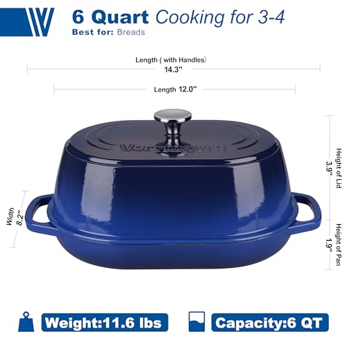 VORRINGARD Enameled Cast Iron Dutch Oven Pot with Dome Lid, Oval Bread Oven for Homemade Sourdough Bread Baking, Oven Safe up to 500°F, 6 Quart, Blue - Image 2