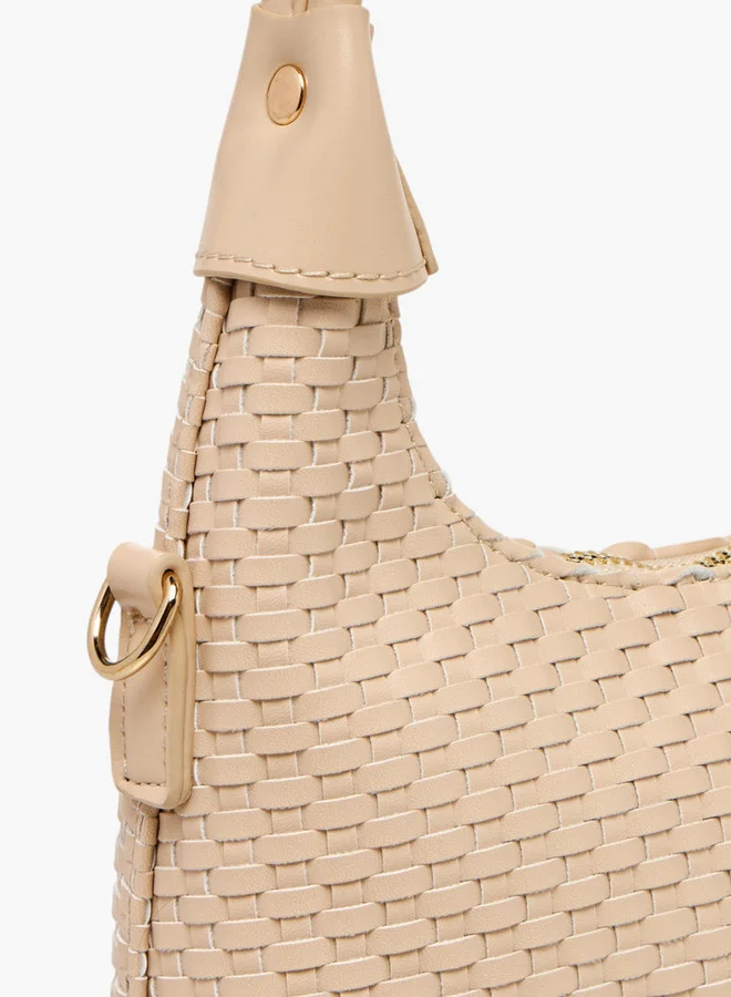 Flora Bella By Shoexpress Weave Textured Shoulder Bag with Zip Closure