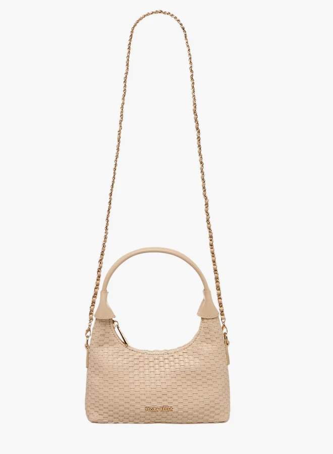 Flora Bella By Shoexpress Weave Textured Shoulder Bag with Zip Closure