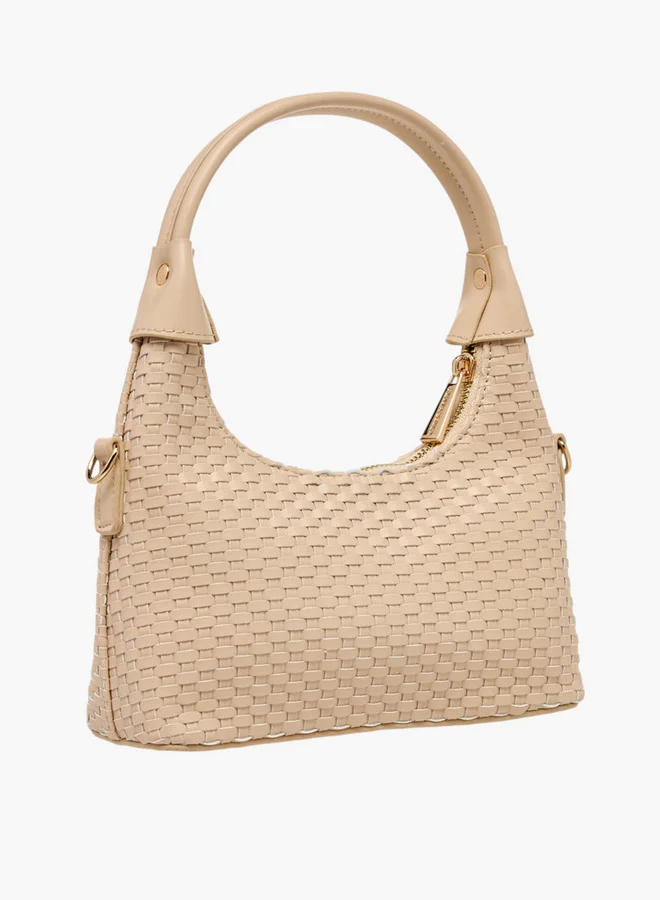 Flora Bella By Shoexpress Weave Textured Shoulder Bag with Zip Closure