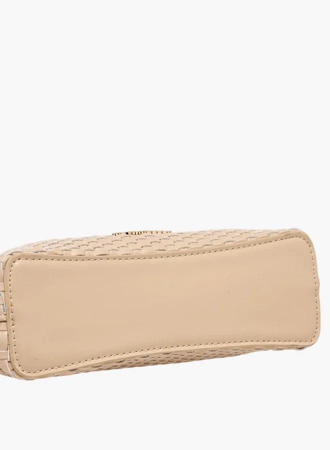 Flora Bella By Shoexpress Weave Textured Shoulder Bag with Zip Closure