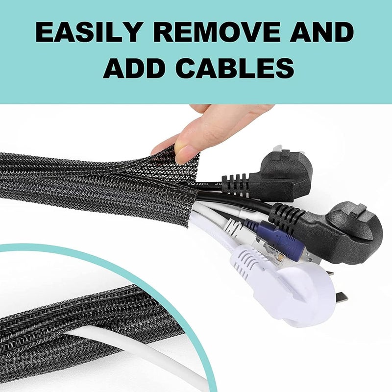 AGPTEK Cable Sleeve, 2Pack 5ft - 1.8 inch Cable Management Desk Cord Cover Organizer Wire Hider for Home Office Computer TV Wire Loom Tubing Pet Proof Cord Protector from Cat Dog Chewing, Black - Image 3