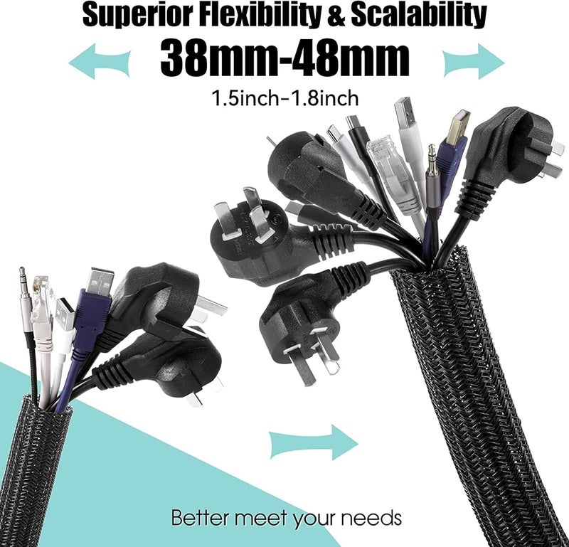 AGPTEK Cable Sleeve, 2Pack 5ft - 1.8 inch Cable Management Desk Cord Cover Organizer Wire Hider for Home Office Computer TV Wire Loom Tubing Pet Proof Cord Protector from Cat Dog Chewing, Black - Image 2