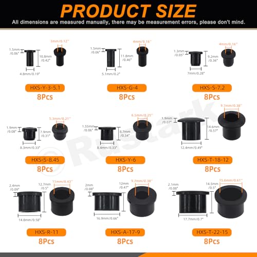 Rustark 72Pcs 9 Sizes Black Silicone Rubber Grommets Assortment Kit T-Type Hole Grommet Small Top Hat Grommets Waterproof Wire Grommets Firewall Silicone Plug for Wiring Automotive Water Pipe - Image 2