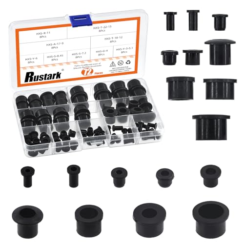Rustark 72Pcs 9 Sizes Black Silicone Rubber Grommets Assortment Kit T-Type Hole Grommet Small Top Hat Grommets Waterproof Wire Grommets Firewall Silicone Plug for Wiring Automotive Water Pipe - Image 1