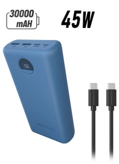 باورولوجي 30000 مللي أمبير PD 45 واط باور بانك مع كابل من Type-C إلى Type-C بطول 0.9 متر - أزرق