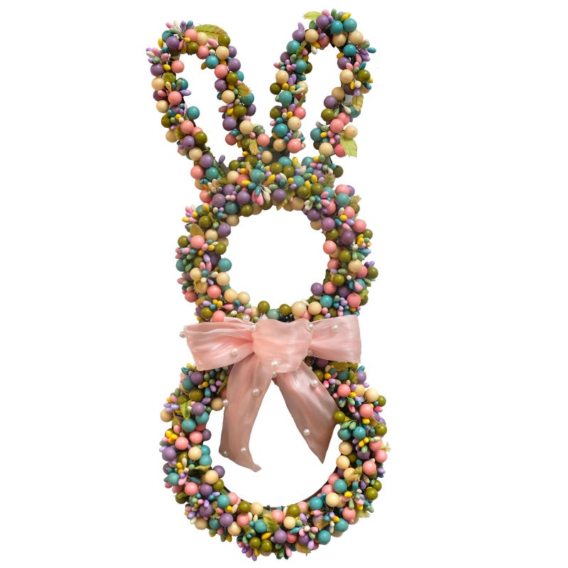 egolot 18 Inch Easter Bunny Berries Wreath for Front Door Spring Easter Twig Bunny Ribbon Bow Wreath for Indoor Outdoor Easter Wreath Decorations for Easter - Image 2