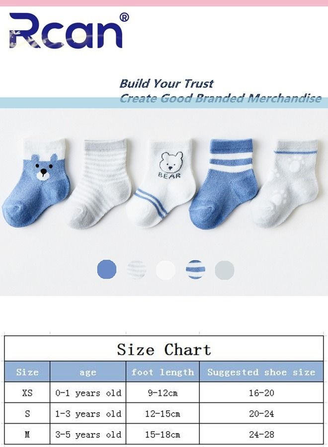 Rcan 5 Pairs Cartoon Printing Thin Mesh Breathable Stretch Cotton Socks Set Middle Tube for Baby Unisex XS S M - Image 5