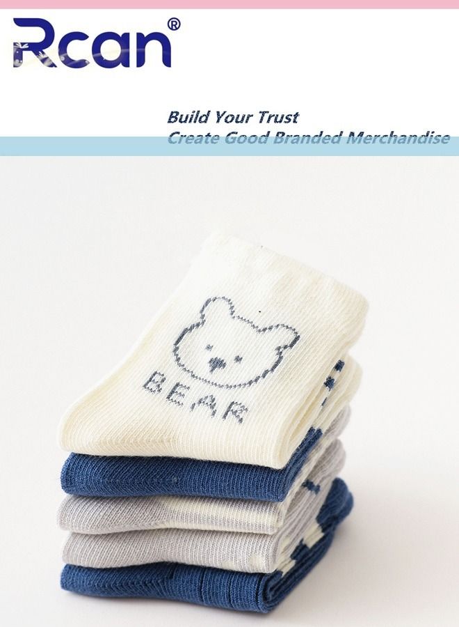 Rcan 5 Pairs Cartoon Printing Thin Mesh Breathable Stretch Cotton Socks Set Middle Tube for Baby Unisex XS S M - Image 4