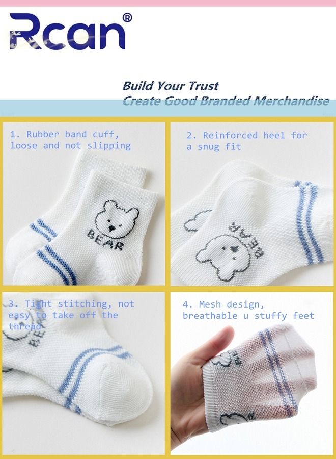 Rcan 5 Pairs Cartoon Printing Thin Mesh Breathable Stretch Cotton Socks Set Middle Tube for Baby Unisex XS S M - Image 2