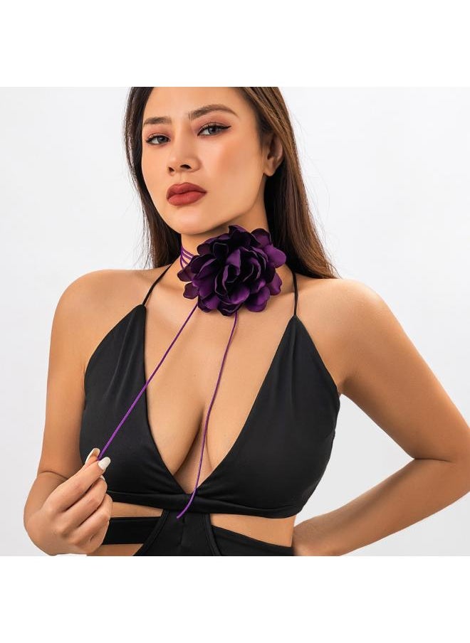Generic European And American Jewelry Fashion Retro French Style Big Flower Chocker Necklace Tassel Neck Chain For Women 